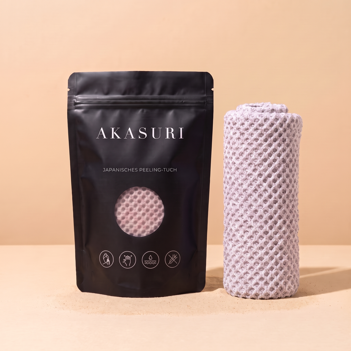 Akasuri Peeling-Tuch in Rosa mit Verpackung